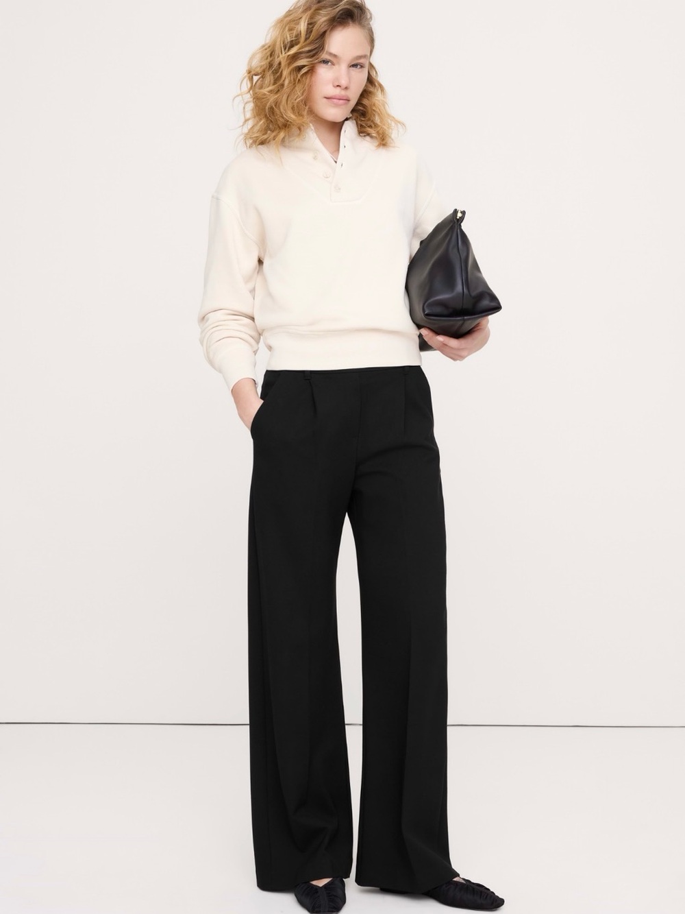 Banana Republic High Waist Wide Leg Drapey Ponte Pull on Pant Medium Black